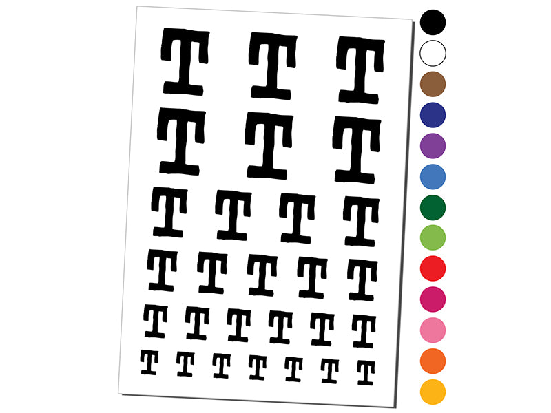 Letter T Uppercase Cute Typewriter Font Temporary Tattoo Water Resistant Fake Body Art Set Collection
