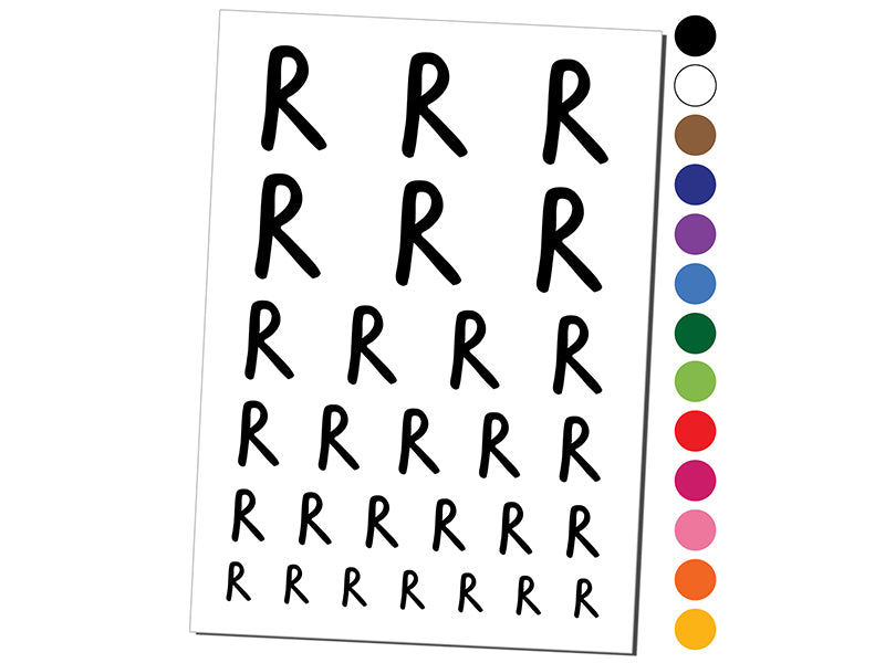 Letter R Uppercase Felt Marker Font Temporary Tattoo Water Resistant Fake Body Art Set Collection