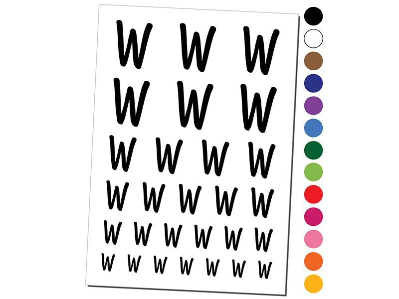 Letter W Uppercase Felt Marker Font Temporary Tattoo Water Resistant Fake Body Art Set Collection