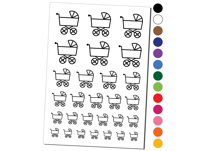 Baby Carriage Pram Stroller Temporary Tattoo Water Resistant Fake Body Art Set Collection