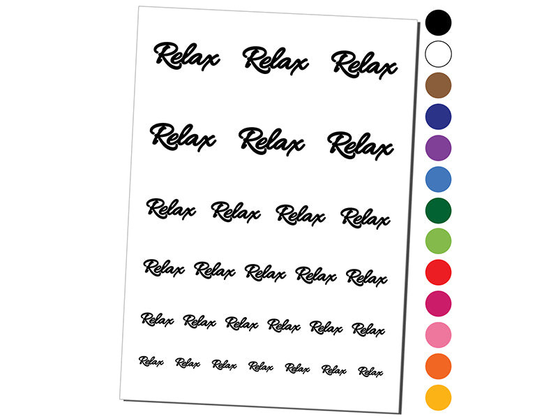 Relax Fun Text Temporary Tattoo Water Resistant Fake Body Art Set Collection