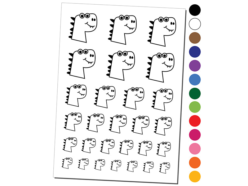 Silly Dinosaur Head Doodle Temporary Tattoo Water Resistant Fake Body Art Set Collection