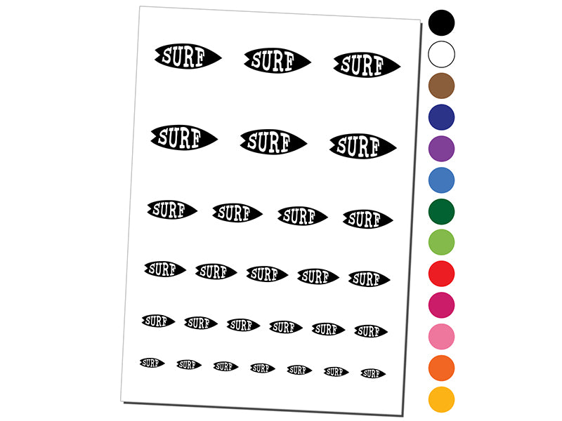 Surfing Surfboard Fun Text Temporary Tattoo Water Resistant Fake Body Art Set Collection