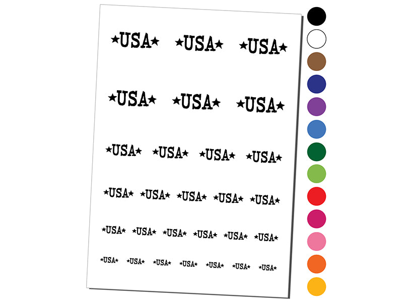 USA with Stars Patriotic Fun Text Temporary Tattoo Water Resistant Fake Body Art Set Collection