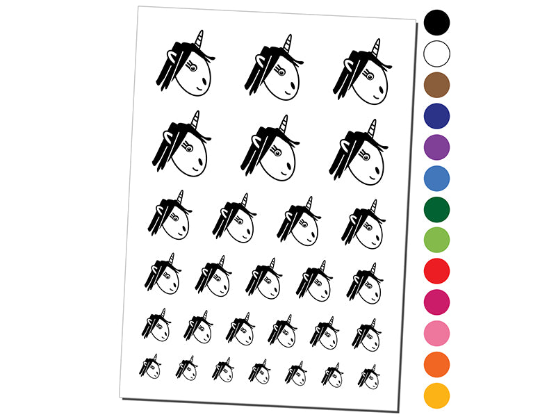 Adorable Unicorn Face Doodle Temporary Tattoo Water Resistant Fake Body Art Set Collection