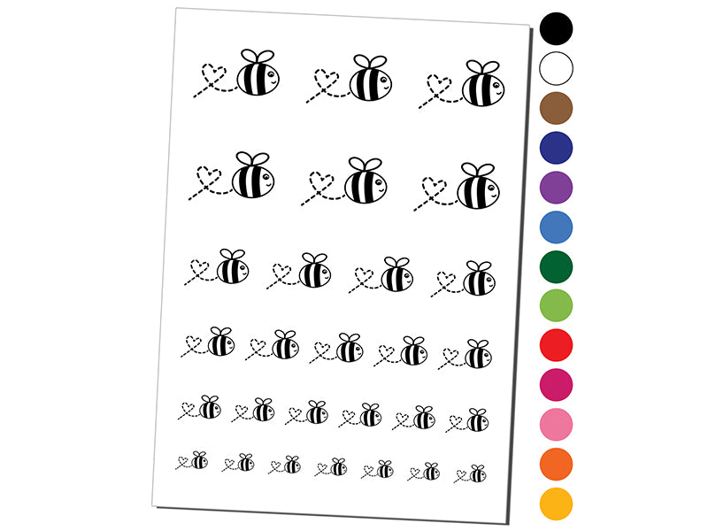 Buzzy Bumble Bee with Heart Temporary Tattoo Water Resistant Fake Body Art Set Collection