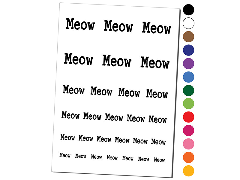 Meow Cat Fun Text Temporary Tattoo Water Resistant Fake Body Art Set Collection