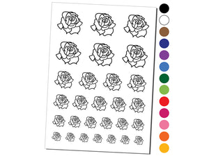 Blooming Open Rose Flower Outline Temporary Tattoo Water Resistant Fake Body Art Set Collection