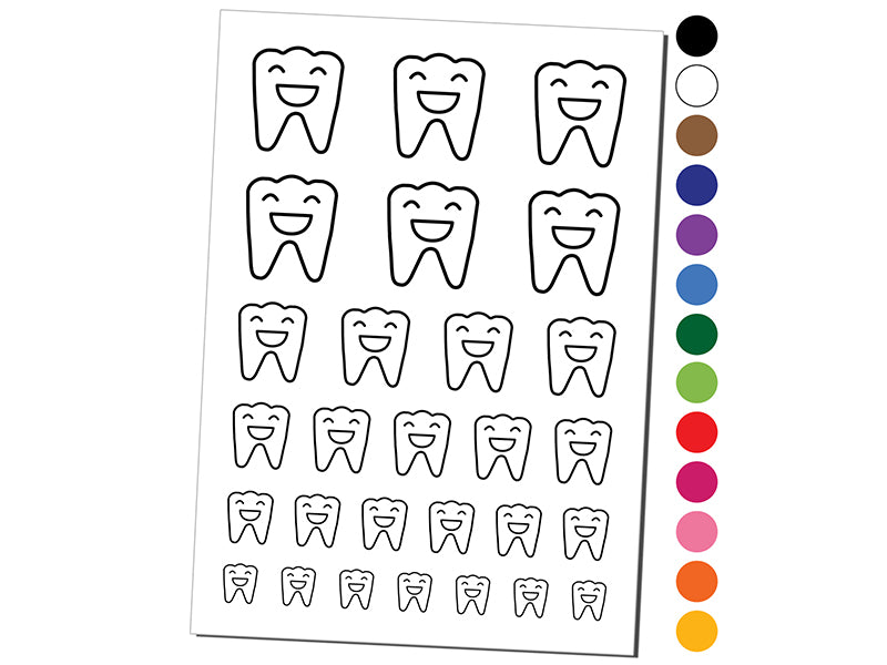 Happy Smiling Tooth Dentist Temporary Tattoo Water Resistant Fake Body Art Set Collection