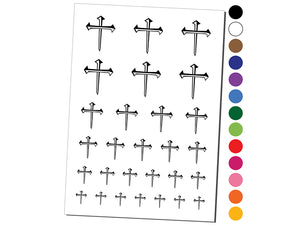 Three 3 Nails Cross Christian Stylized Temporary Tattoo Water Resistant Fake Body Art Set Collection