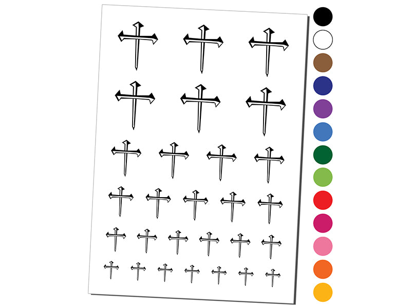 Three 3 Nails Cross Christian Stylized Temporary Tattoo Water Resistant Fake Body Art Set Collection
