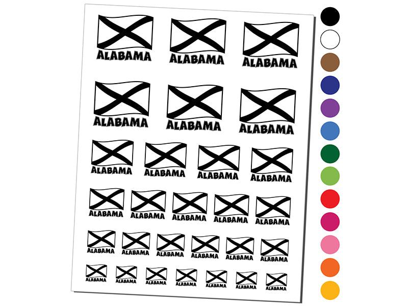 Alabama with Waving Flag Cute Temporary Tattoo Water Resistant Fake Body Art Set Collection