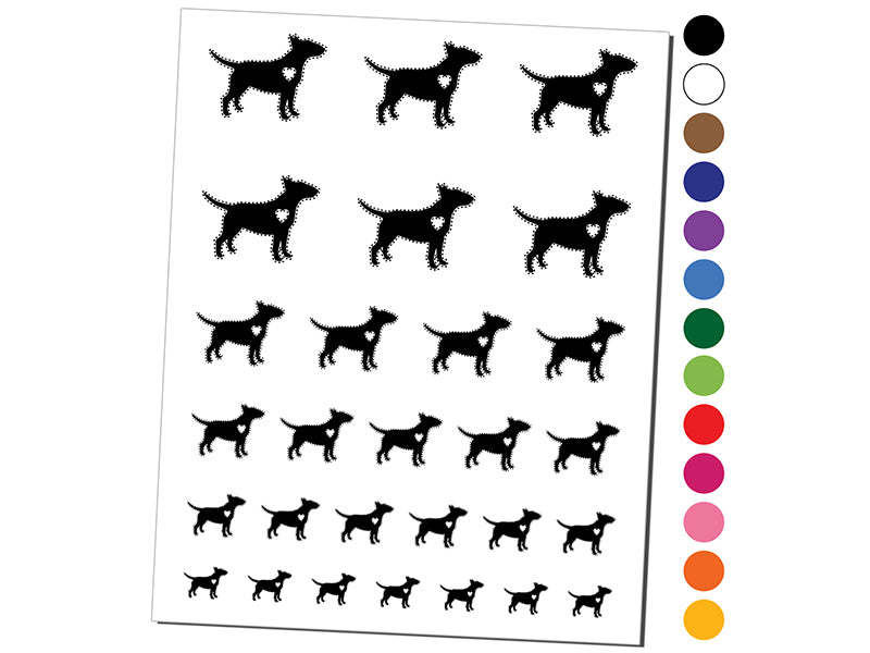 Bull Terrier Dog with Heart Temporary Tattoo Water Resistant Fake Body Art Set Collection