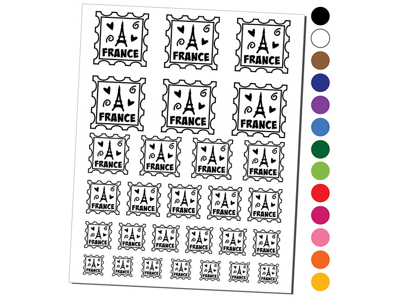 France Passport Eiffel Tower Travel Temporary Tattoo Water Resistant Fake Body Art Set Collection