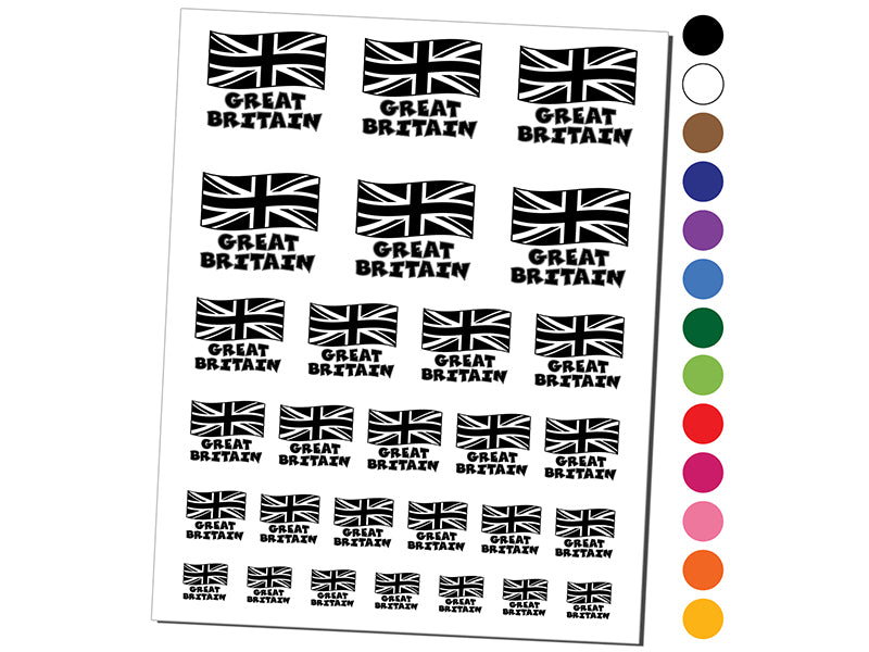 Great Britain with Waving Flag Union Jack Cute Temporary Tattoo Water Resistant Fake Body Art Set Collection