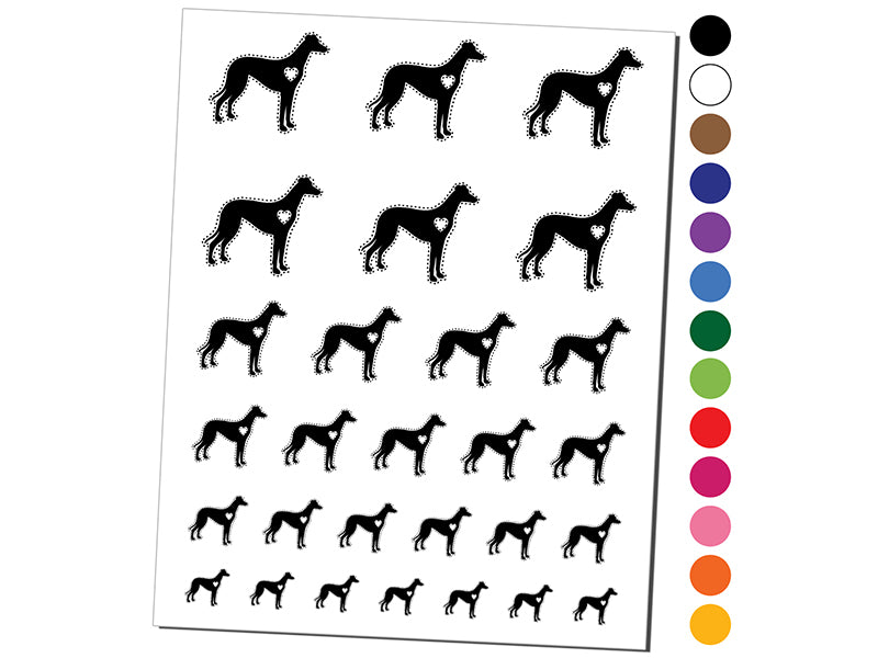 Greyhound Dog with Heart Temporary Tattoo Water Resistant Fake Body Art Set Collection