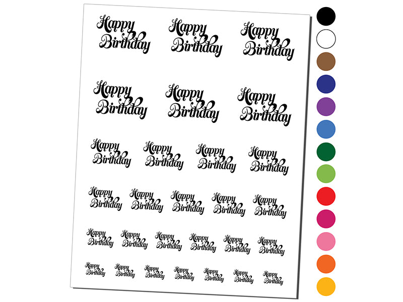 Happy Birthday Elegant Text Temporary Tattoo Water Resistant Fake Body Art Set Collection