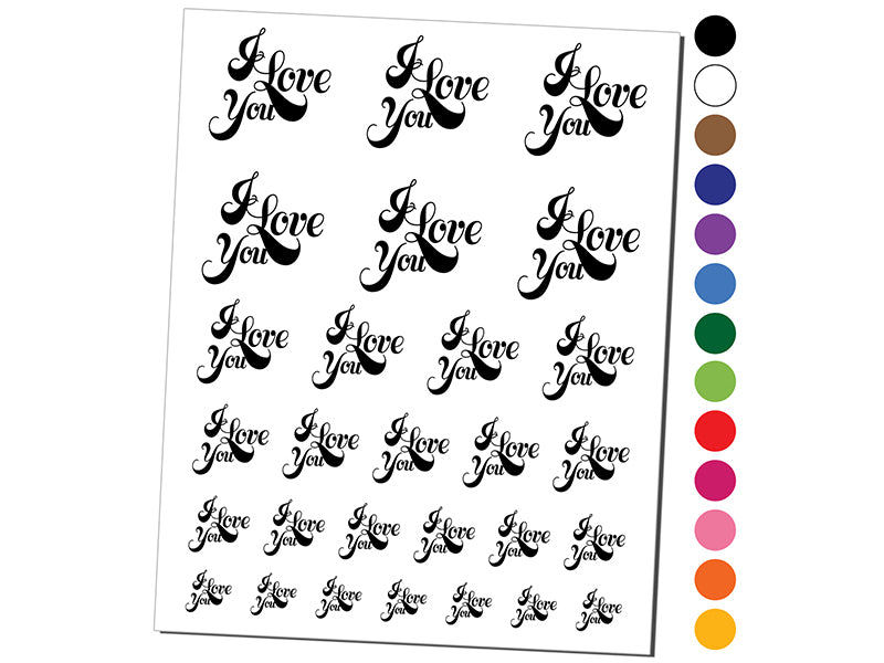 I Love You Elegant Text Temporary Tattoo Water Resistant Fake Body Art Set Collection