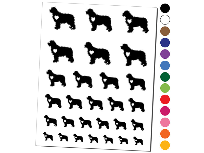 Newfoundland Dog with Heart Temporary Tattoo Water Resistant Fake Body Art Set Collection