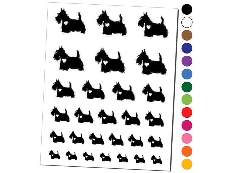 Scottish Terrier Scottie Dog with Heart Temporary Tattoo Water Resistant Fake Body Art Set Collection