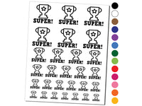 Super with Star Trophy Teacher Motivation Temporary Tattoo Water Resistant Fake Body Art Set Collection