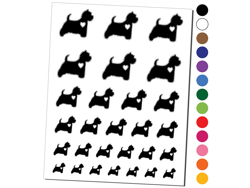 Westie West Highland White Terrier Dog with Heart Temporary Tattoo Water Resistant Fake Body Art Set Collection