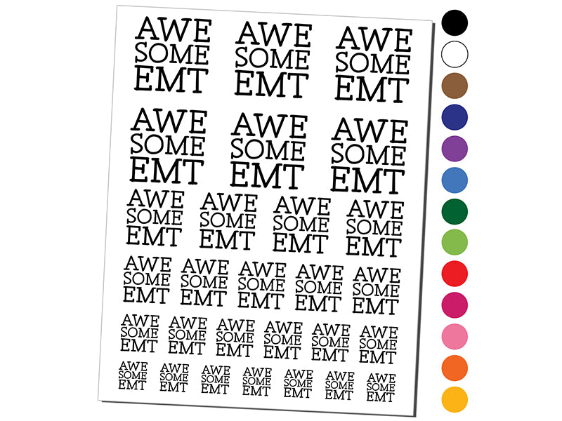 Awesome EMT Emergency Medical Tech Fun Text Temporary Tattoo Water Resistant Fake Body Art Set Collection