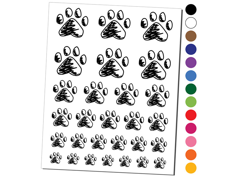 Dog Paw Sketch Temporary Tattoo Water Resistant Fake Body Art Set Collection