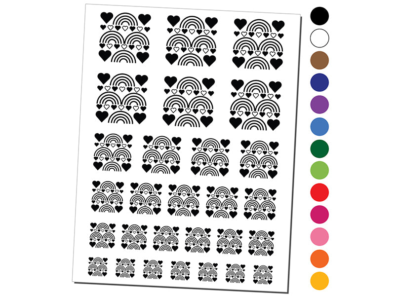 Hearts Rainbow Background Temporary Tattoo Water Resistant Fake Body Art Set Collection