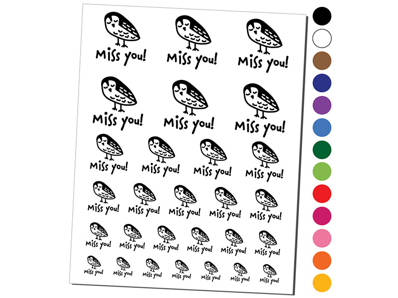 Miss You Owl Doodle Temporary Tattoo Water Resistant Fake Body Art Set Collection