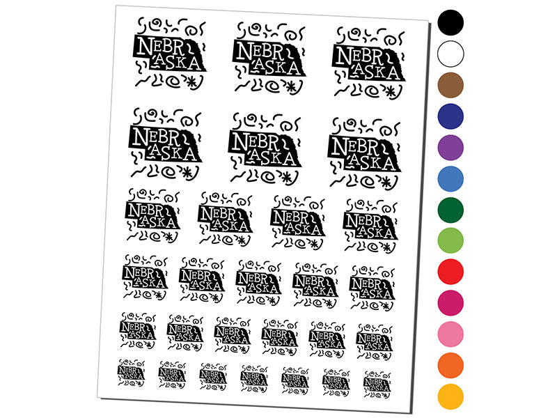 Nebraska State with Text Swirls Temporary Tattoo Water Resistant Fake Body Art Set Collection