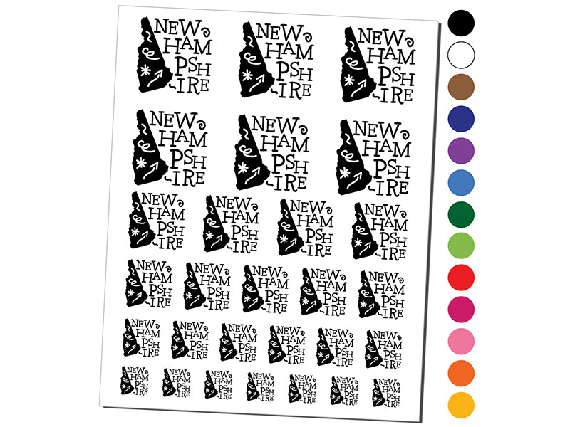 New Hampshire State with Text Swirls Temporary Tattoo Water Resistant Fake Body Art Set Collection