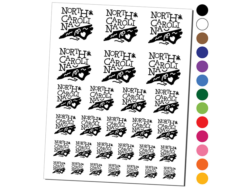 North Carolina State with Text Swirls Temporary Tattoo Water Resistant Fake Body Art Set Collection