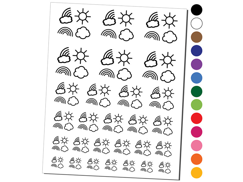 Rainbow Clouds Sun Medley Temporary Tattoo Water Resistant Fake Body Art Set Collection