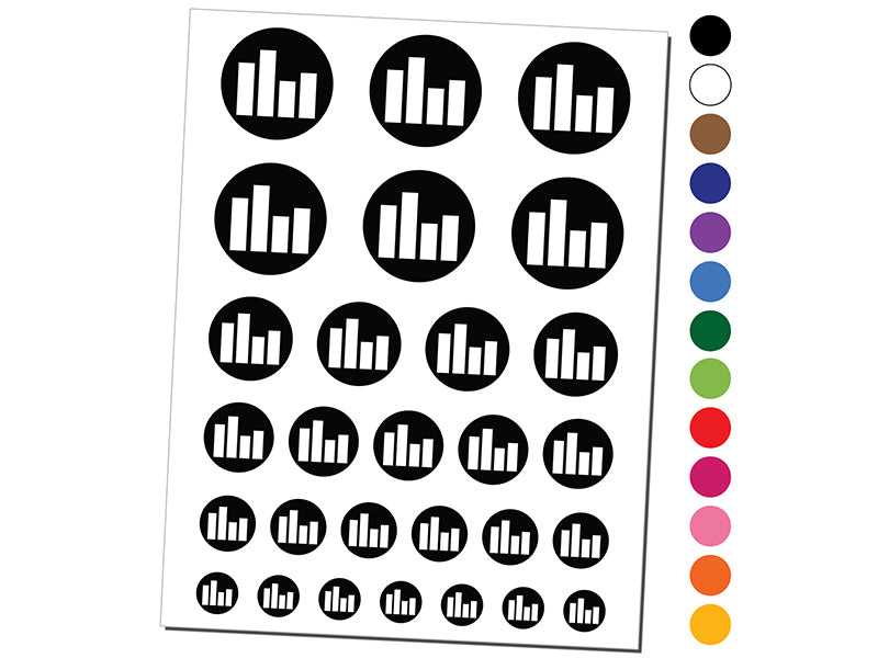 Bar Graph Icon in Circle Temporary Tattoo Water Resistant Fake Body Art Set Collection