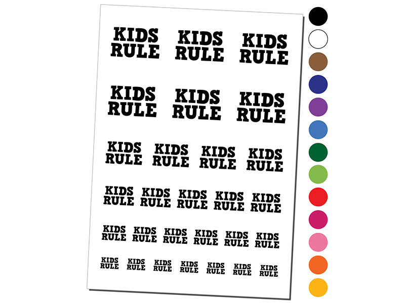 Kids Rule Fun Text Temporary Tattoo Water Resistant Fake Body Art Set Collection