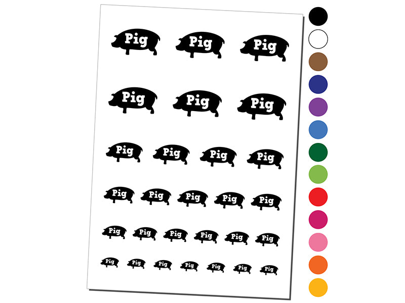 Pig Silhouette Fun Text Temporary Tattoo Water Resistant Fake Body Art Set Collection