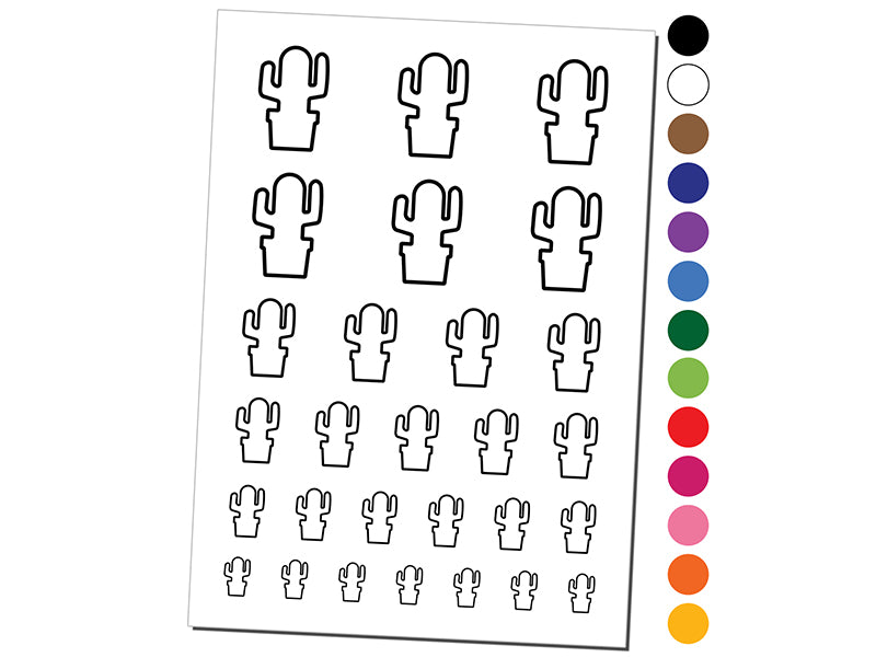 Cactus in Pot Outline Temporary Tattoo Water Resistant Fake Body Art Set Collection