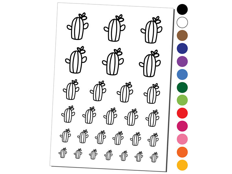 Cactus Succulent with Flower Doodle Temporary Tattoo Water Resistant Fake Body Art Set Collection