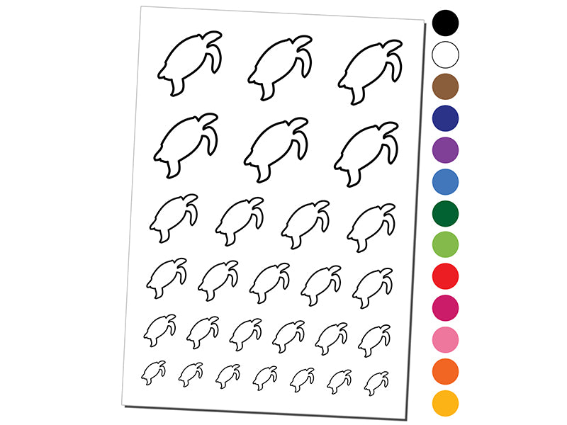 Turtle Swimming Outline Temporary Tattoo Water Resistant Fake Body Art Set Collection