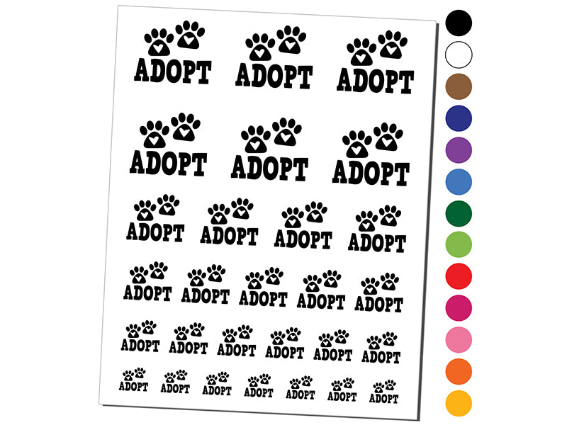 Adopt Dog Cat Paw Prints Hearts Love Fun Text Temporary Tattoo Water Resistant Fake Body Art Set Collection