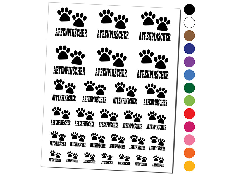 Affenpinscher Dog Paw Prints Fun Text Temporary Tattoo Water Resistant Fake Body Art Set Collection