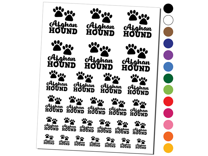 Afghan Hound Dog Paw Prints Fun Text Temporary Tattoo Water Resistant Fake Body Art Set Collection