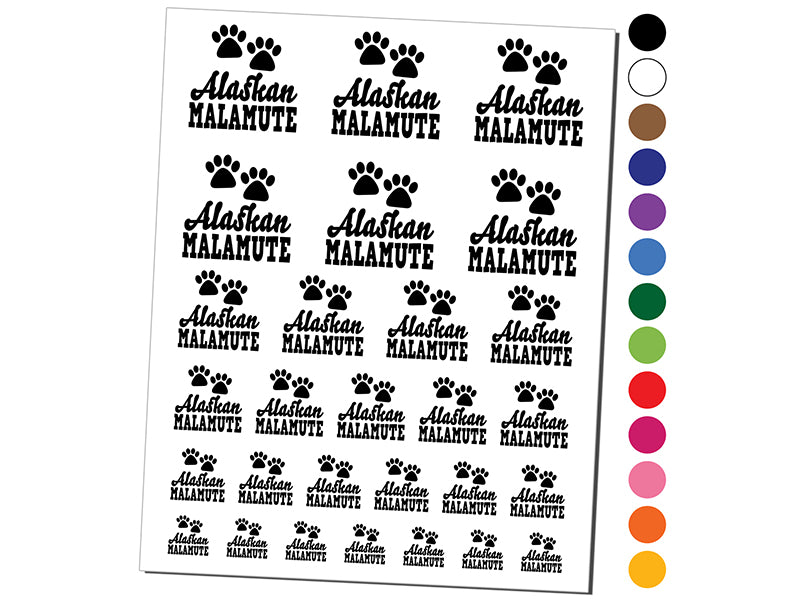 Alaskan Malamute Dog Paw Prints Fun Text Temporary Tattoo Water Resistant Fake Body Art Set Collection