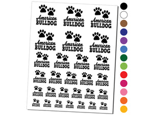 American Bulldog Dog Paw Prints Fun Text Temporary Tattoo Water Resistant Fake Body Art Set Collection