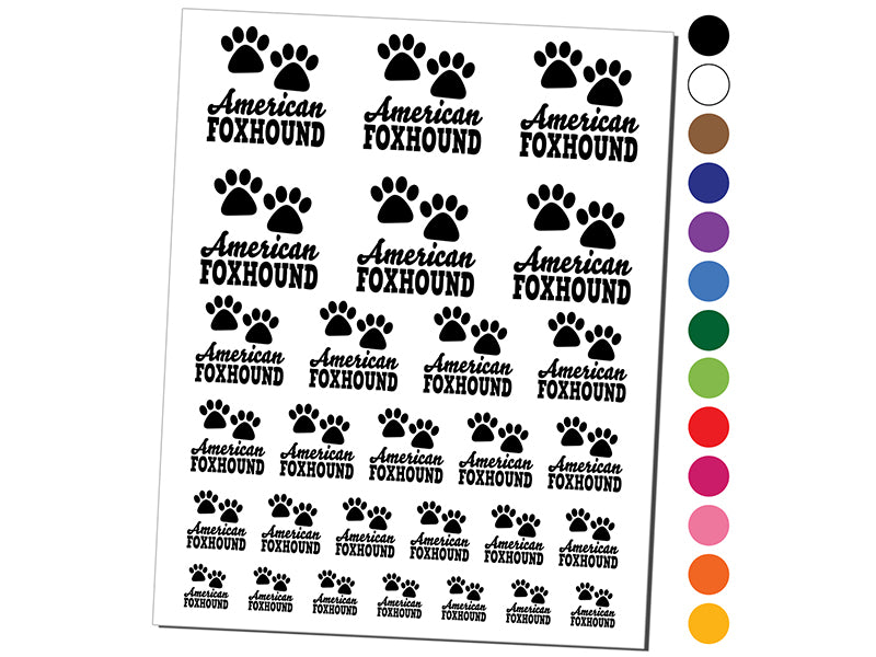 American Foxhound Dog Paw Prints Fun Text Temporary Tattoo Water Resistant Fake Body Art Set Collection