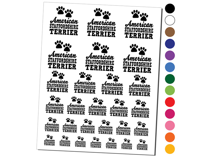 American Staffordshire Terrier Dog Paw Prints Fun Text Temporary Tattoo Water Resistant Fake Body Art Set Collection