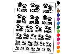 Borzoi Dog Paw Prints Fun Text Temporary Tattoo Water Resistant Fake Body Art Set Collection