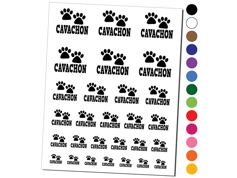 Cavachon Dog Paw Prints Fun Text Temporary Tattoo Water Resistant Fake Body Art Set Collection