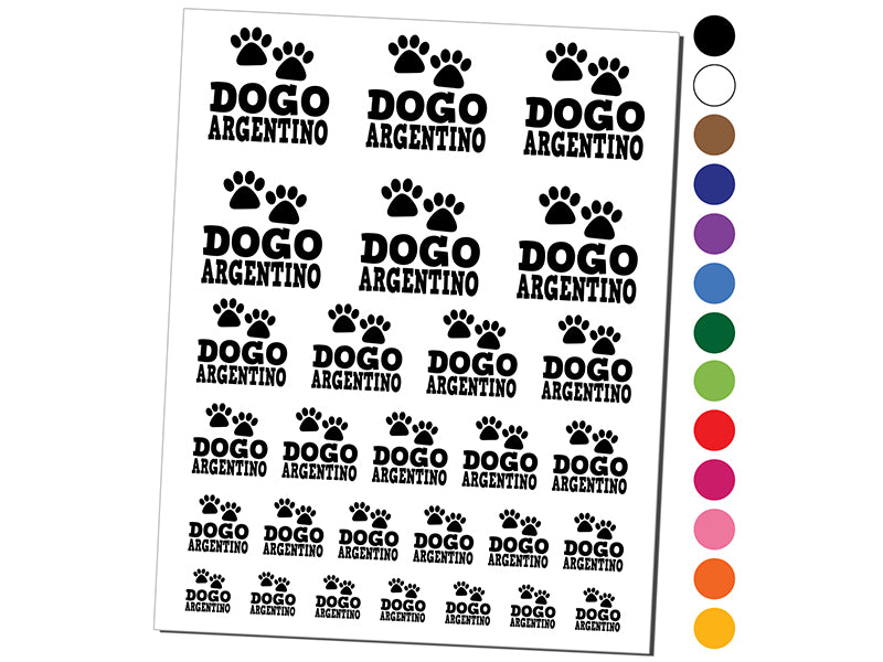 Dogo Argentino Dog Paw Prints Fun Text Temporary Tattoo Water Resistant Fake Body Art Set Collection